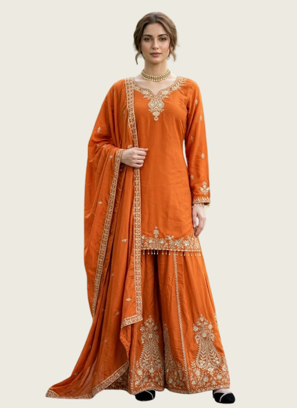 Crepe Sharara Set with Embroidered Dupatta, affordable Indian dresses perth Australia
