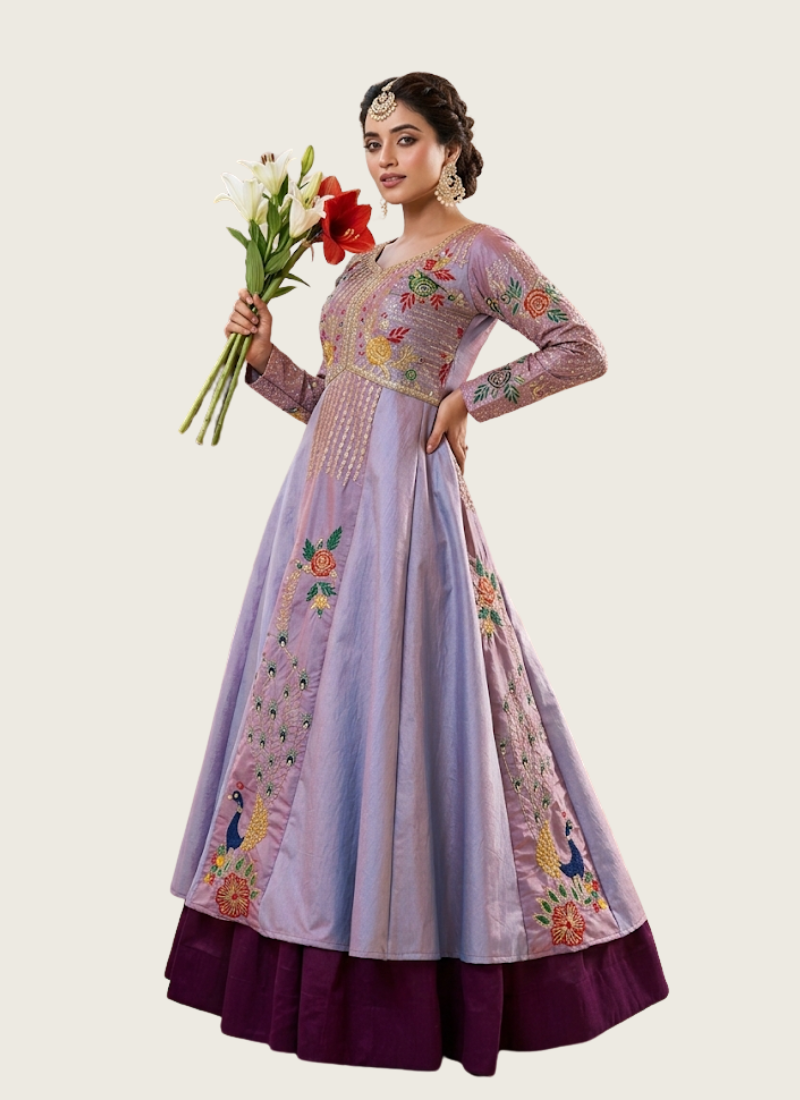 Satin Silk Blouse with Vichitra Lehenga Set