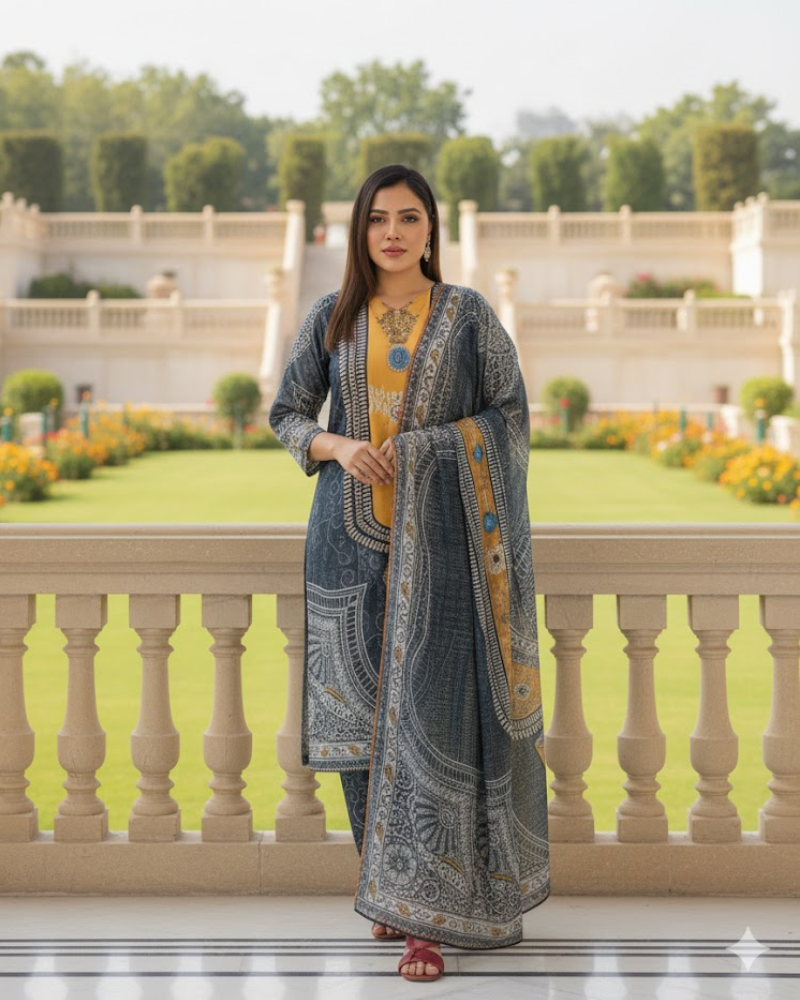 Multi-Color Crepe Silk Salwar Suit – Stone & Pearl Work