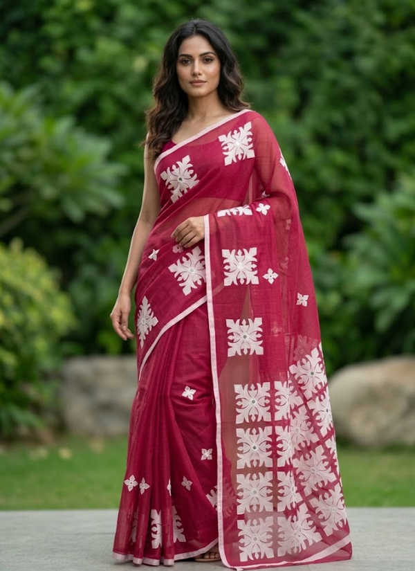 Maroon Kota Applique Saree with Blouse, Occasion Wear Saree Australia
