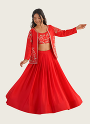 Chinon Silk Lehenga Set with Embroidered Koti 2