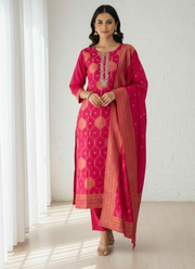 Pure Banarasi Punjabi Suit with Maharaja Silk Pant & Dupatta 2