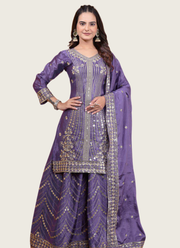 Sharara Suit in Chinon with Sequins Embroidery Work + Dupatta 1