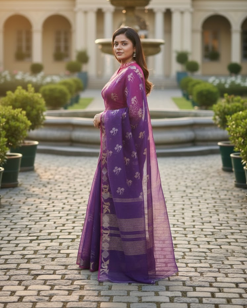 Bangladeshi Jamdani Saree – Kodom Full Design Purple