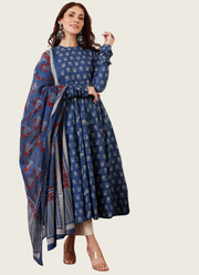 Rayon Print Anarkali Dress with Cotton Blend Dupatta 1