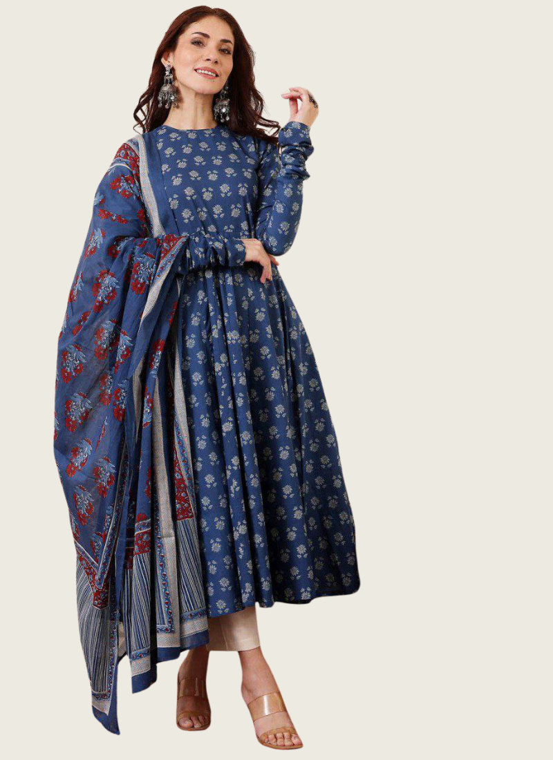 Rayon Print Anarkali Dress with Cotton Blend Dupatta | ONline Shop Fashion