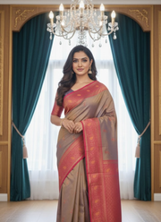 Bronze Gold Katan Silk Saree – Dual Tone 6
