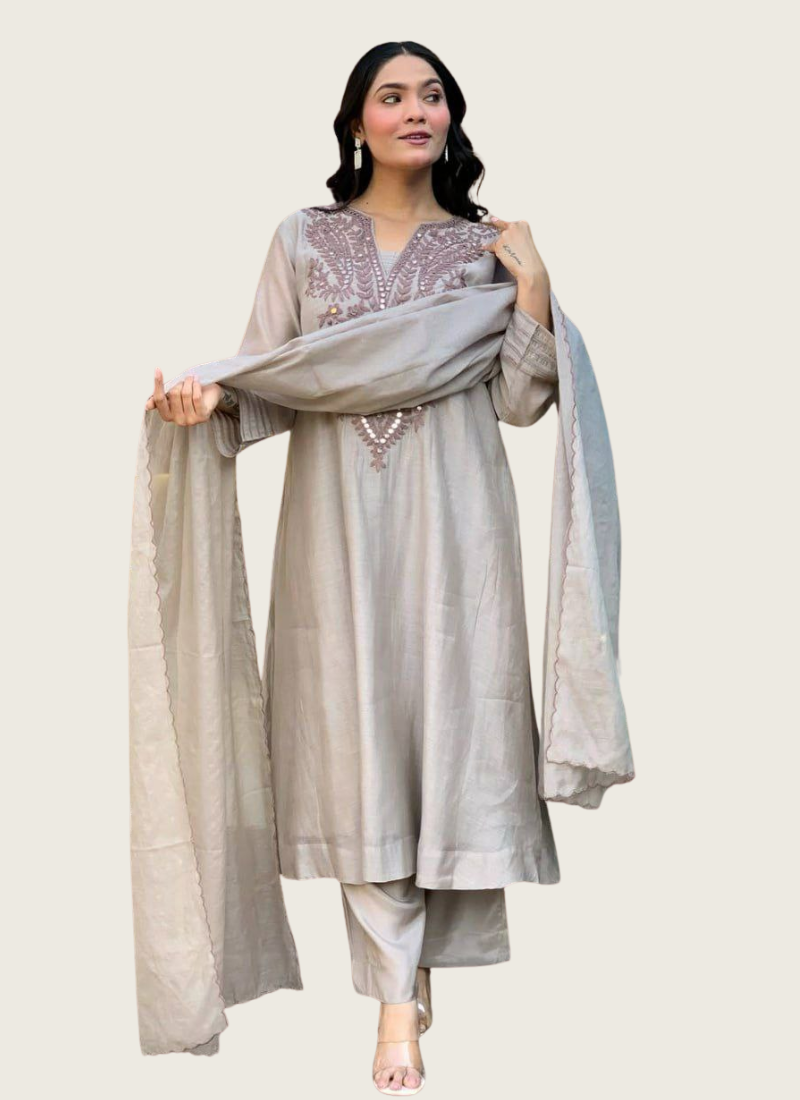 Muslin Cotton Salwar Kameez with Embroidered Dupatta