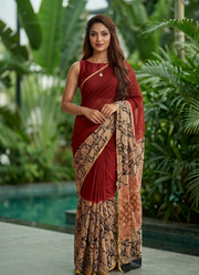 Vegetable Chiffon Saree – Floral Print with Blouse Piece 1