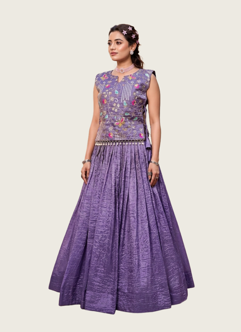 Gold Crush Lehenga Choli with Embroidered Shrug