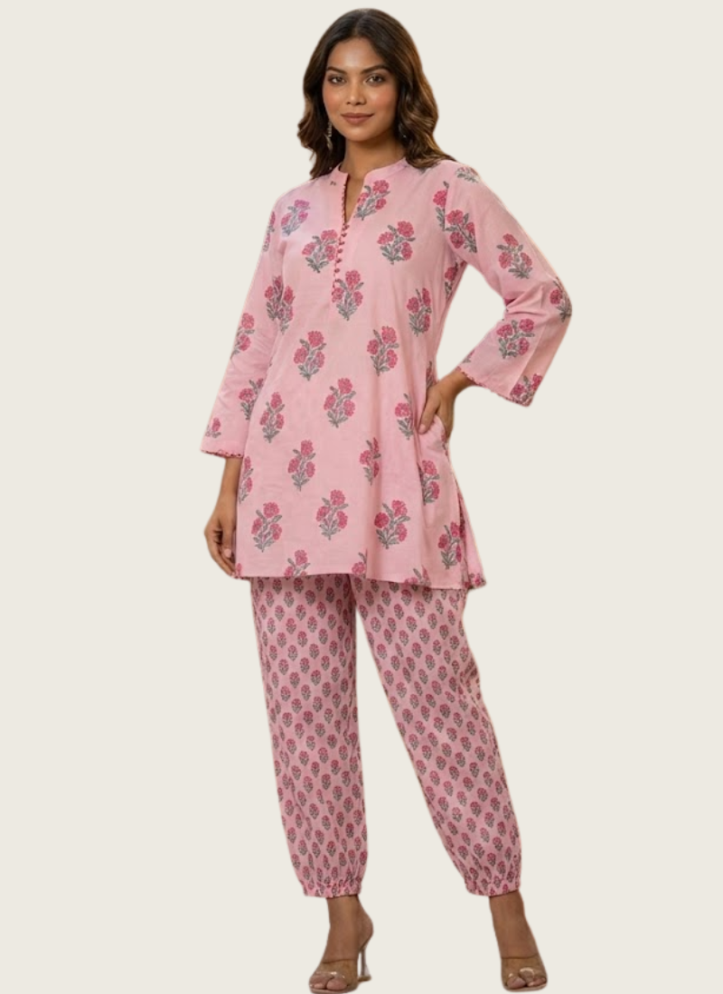 Women’s Pink Printed Salwar Kamiz Co-Ord Set