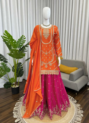 Sharara Suit in Chinon Silk with Thread & Sequins Embroidery + Dupatta 5