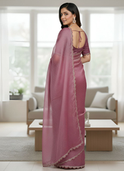 Organza Silk Saree with Handwork Lace Border & Matching Blouse Fabric 4
