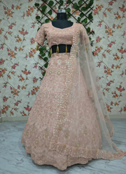 Pink Faux Georgette Bridal Lehenga Choli with Sequins & Dori Embroidery + Net Dupatta 5
