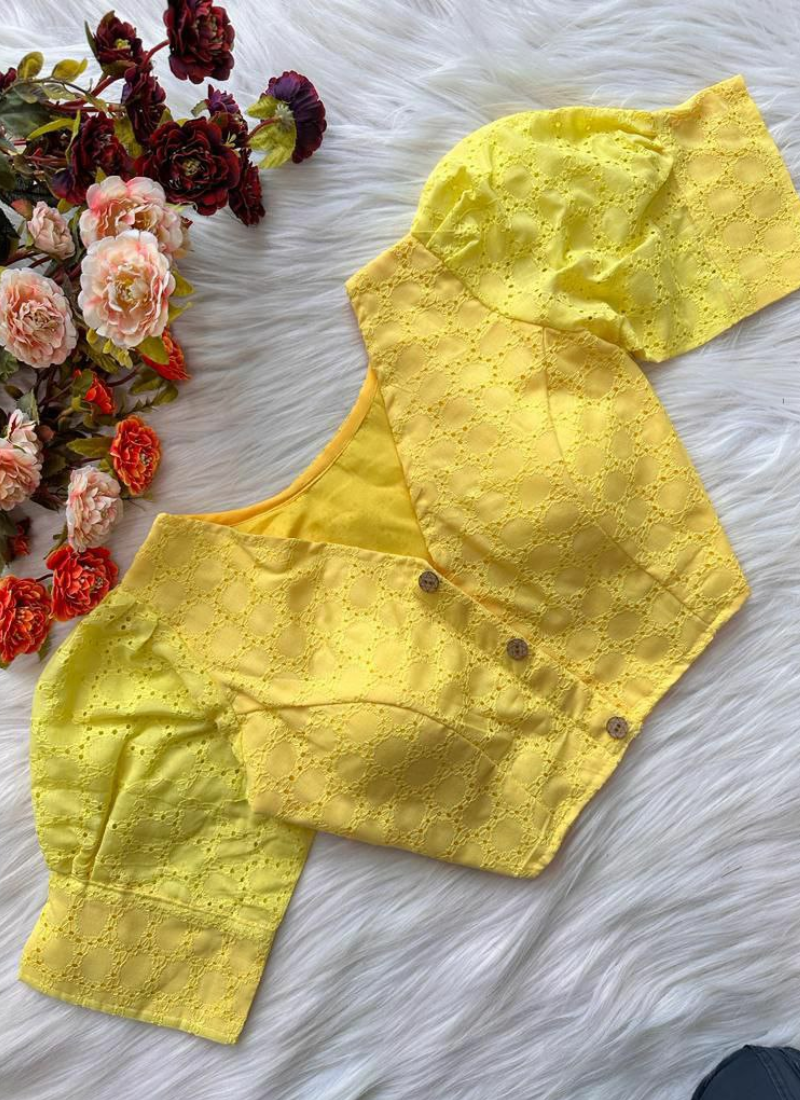 Pure Cotton Hakoba Puff Sleeve Blouse with Football Design