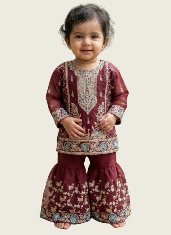 Baby Sharara Set in Raw Silk with Mirror Work, People searching these baby suit are ready to buy.