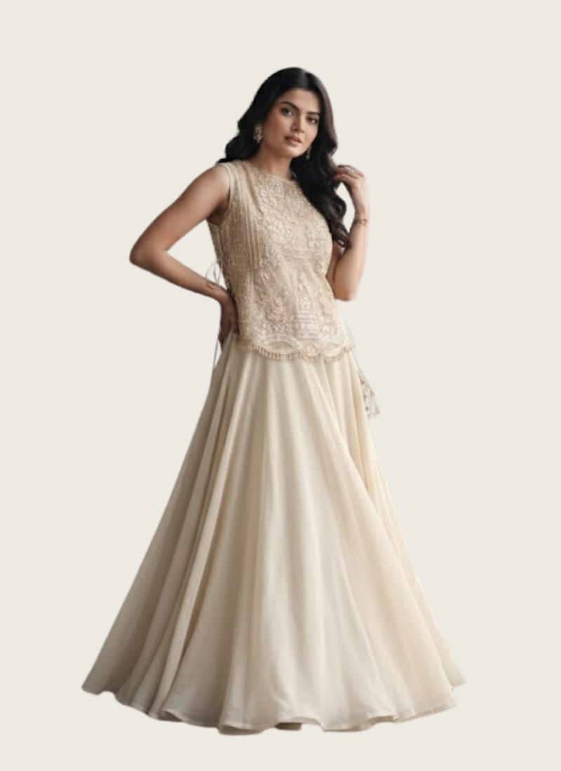 Vichitra Silk Lehenga Choli with Embroidered Shrug