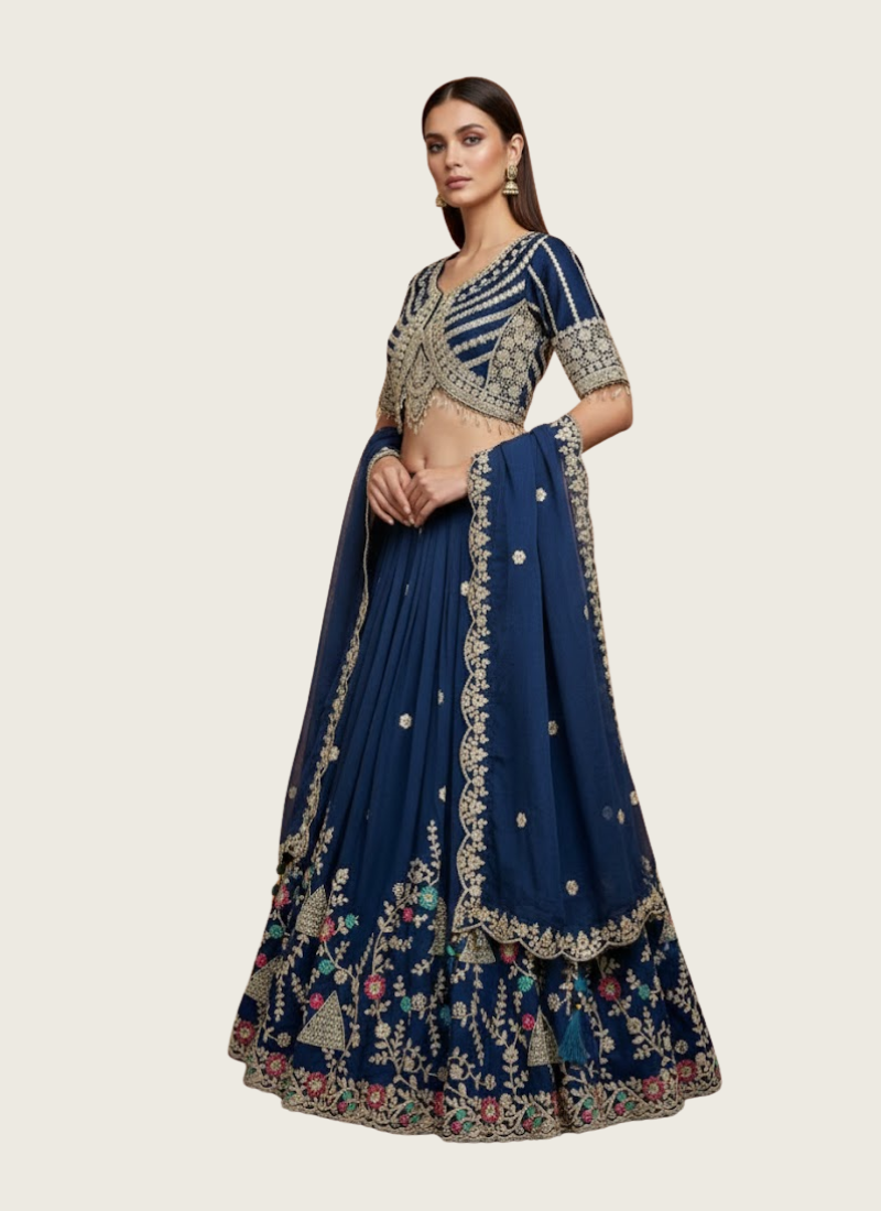 Vichitra Lehenga Choli with Sequin &amp; Cording Work
