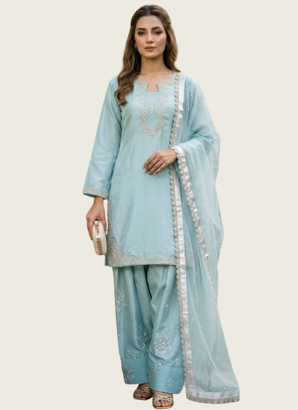 Roman Silk Palazzo Set with Organza Dupatta, Indian fashion Perth Australia
