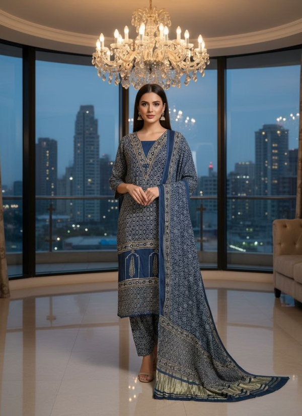 Pure Modal Ajrak Salwar Suit – Kari Border Dupatta
