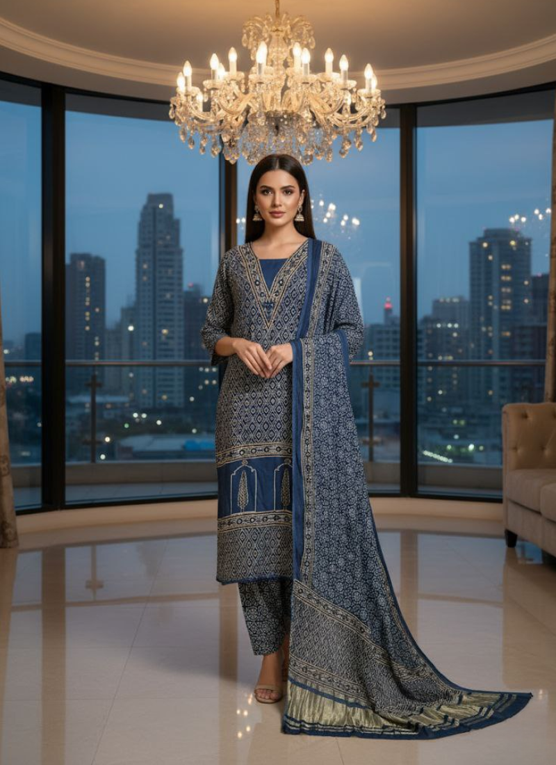 Pure Modal Ajrak Salwar Suit – Kari Border Dupatta - View 1