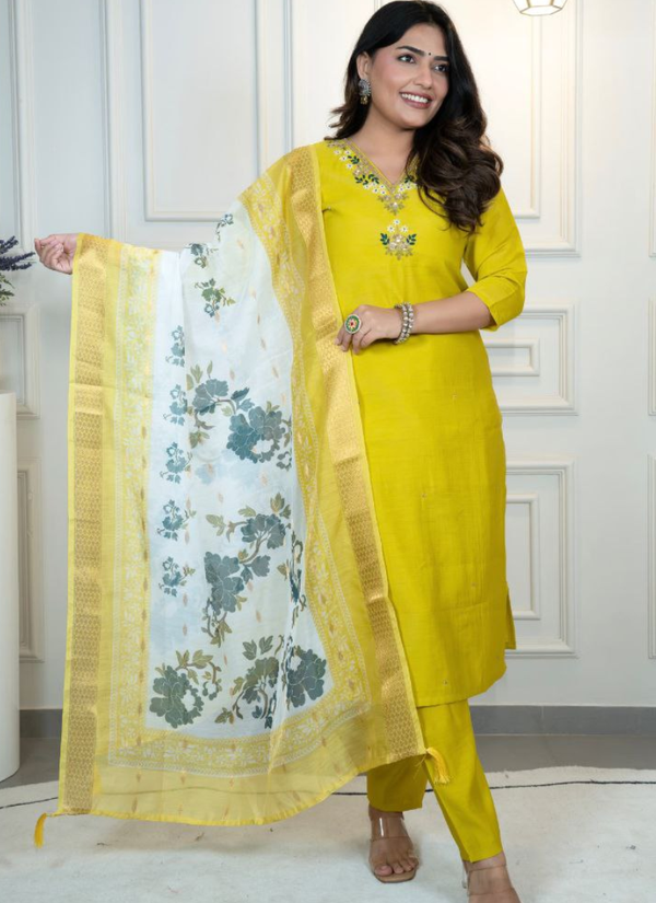 Parrot Roman Silk Salwar Kameez with Handwork & Chanderi Dupatta Australia