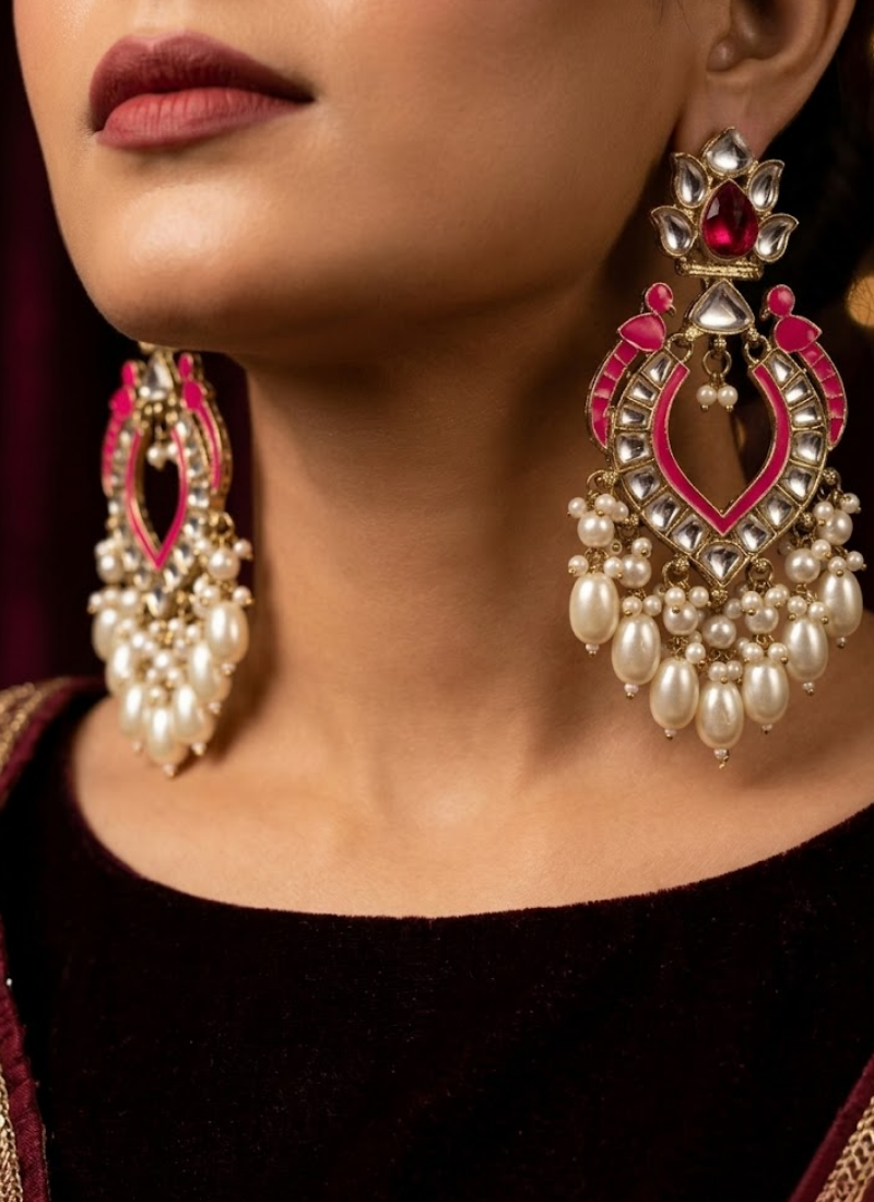 Bhavika Kundan Hanging Earrings, Indian jewelry online Australia
