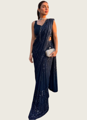 Georgette Saree with Sequins & Japan Satin Blouse Fabric (Unstitched) 1