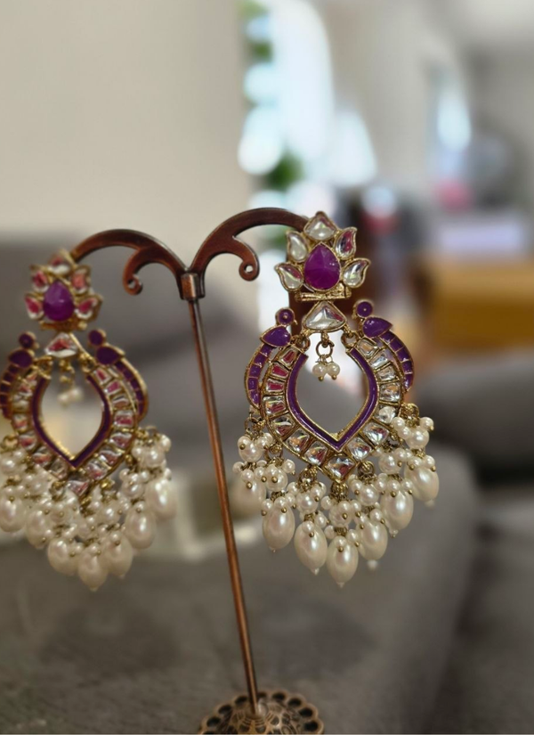 Purple Bhavika Kundan Hanging Earrings