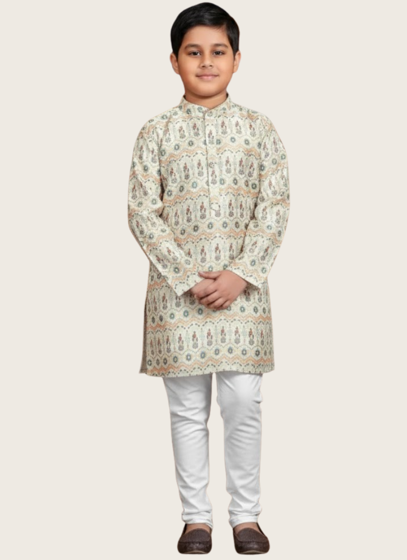 Multicolor Kids Kurta Pajama – Silk Kurta with Cotton Pyjama
