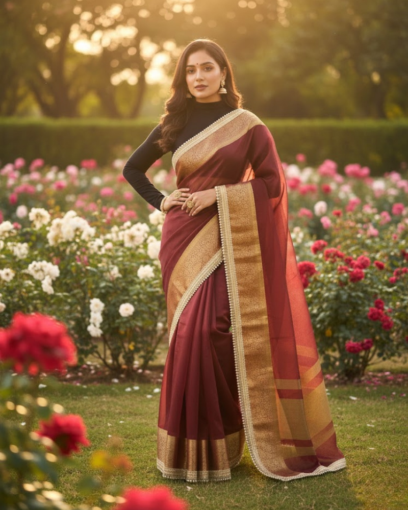 Tissue Saree – Pearl Lace Border with Blouse Piece