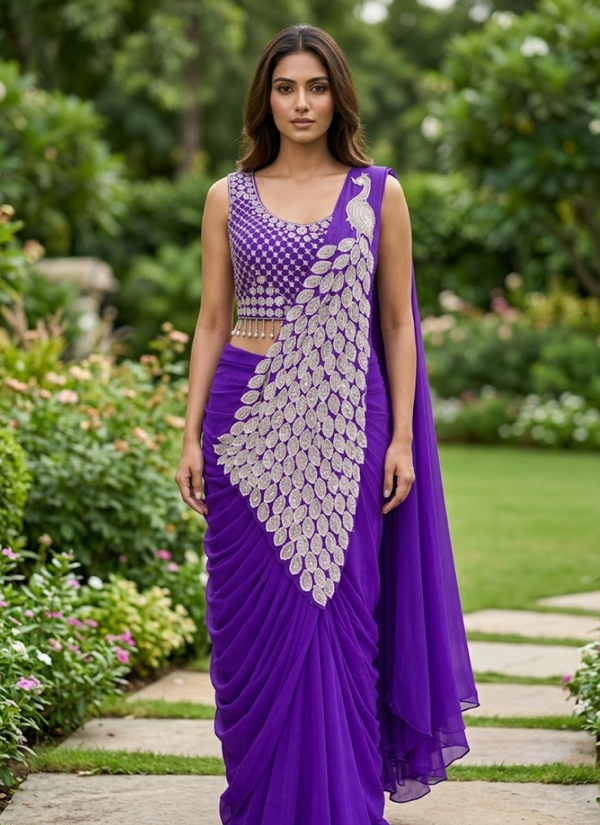 Georgette Saree – Embroidery Sequence Work, Ready to Wear, Fast shipping saree Australia