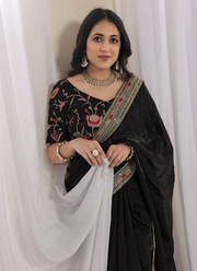 Space Silk Saree with Multicolour Thread & Sequins Embroidery + Blouse Fabric 2