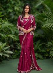 Party Jacket Saree – Heavy Crepe Satin Embroidery, Bollywood Designer Saree Online Australia 1