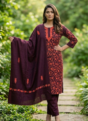 Brown Pashmina Suit – Thread Embroidery 1