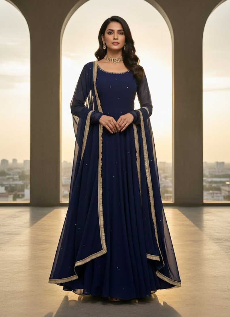 Anarkali Suit in Faux Georgette with Handwork Embroidery + Diamond Lace Dupatta