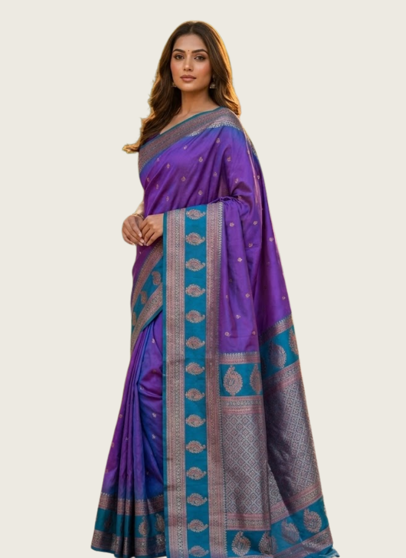 Semi Ikkat Kanchi Saree – Elegant Weave