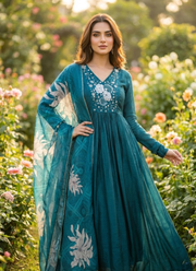 Luxury Vichitra Silk Palazzo Suit with Embroidered Organza Dupatta 2