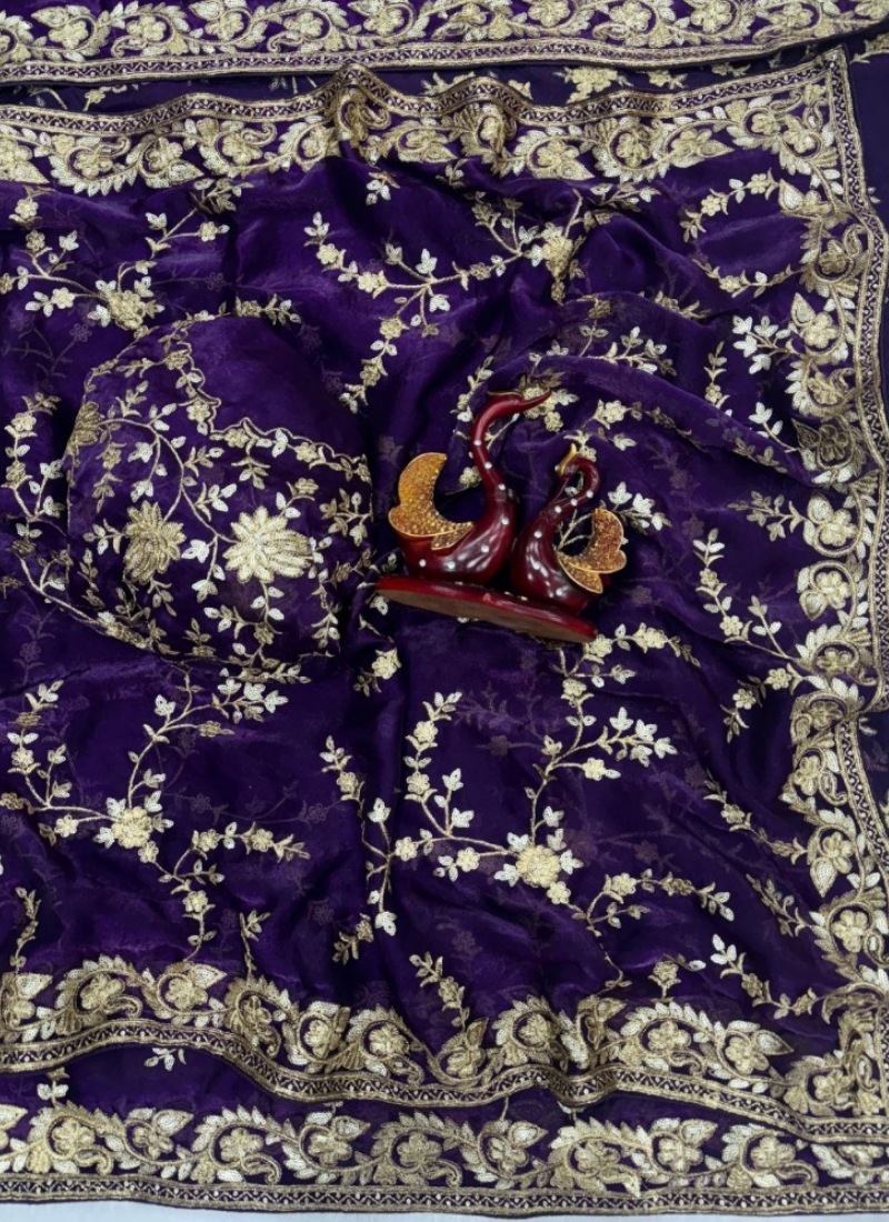 Space Silk Saree – Sequin & Zari Embroidery with Matching Blouse