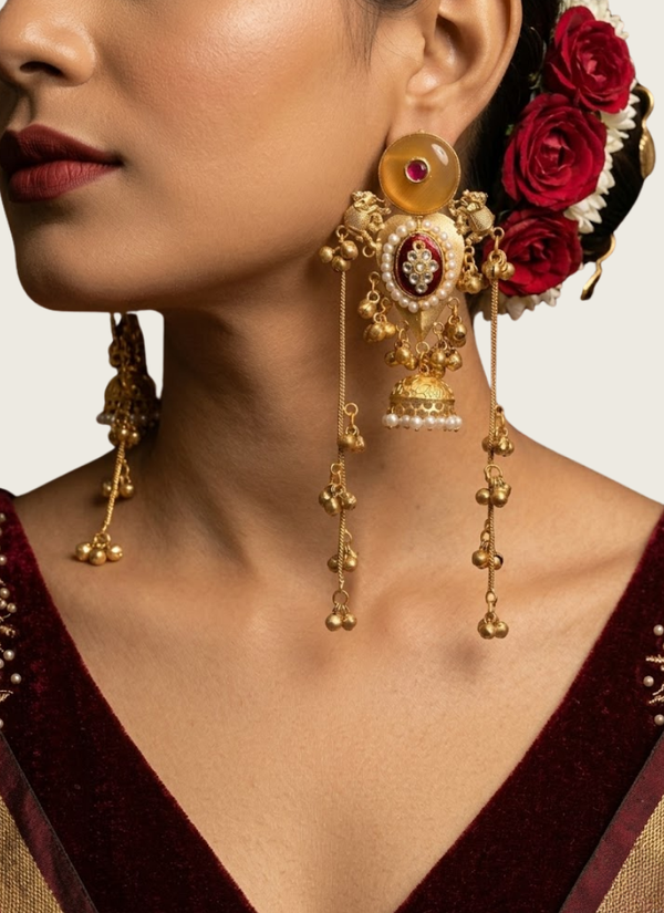 Yellow Red Golden Kashmiri Earrings, festive kashmiri jewellery Perth boutique
