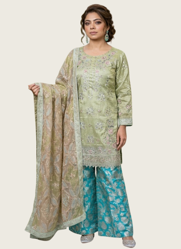 White Farshi Salwar Suit with Embroidery, Indian women clothing online Australia