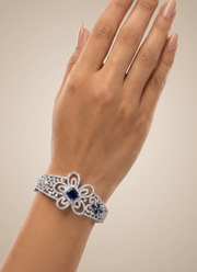 Diamond Cut Floral Bracelet with White & Black Setting 1