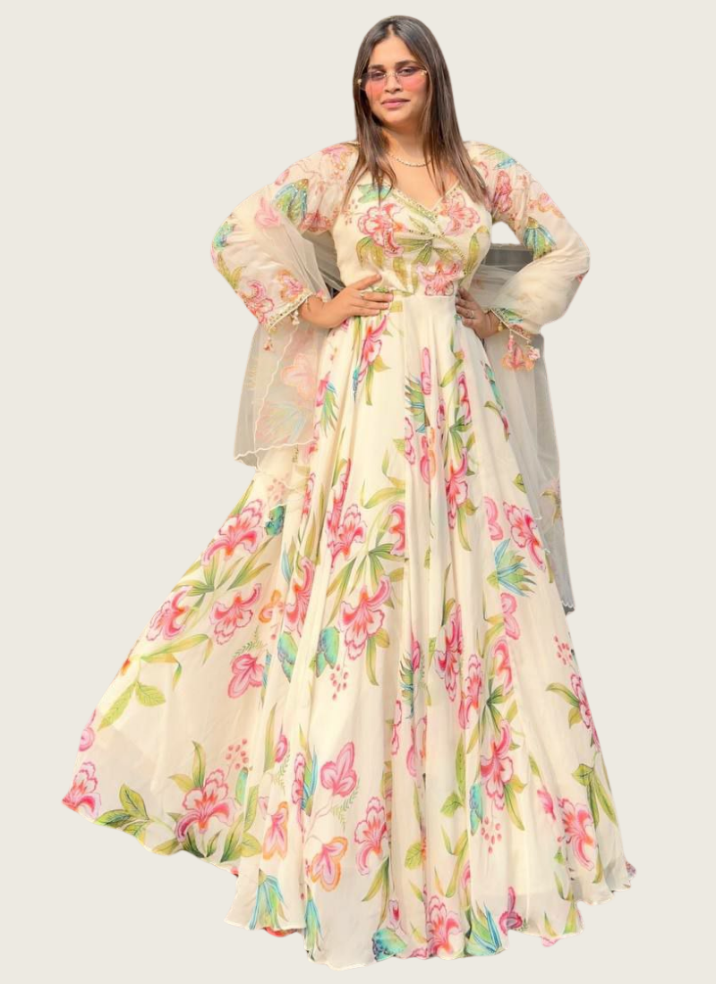 Heavy Georgette Gown Set with Mirror Work, People searching these are ready to buy.