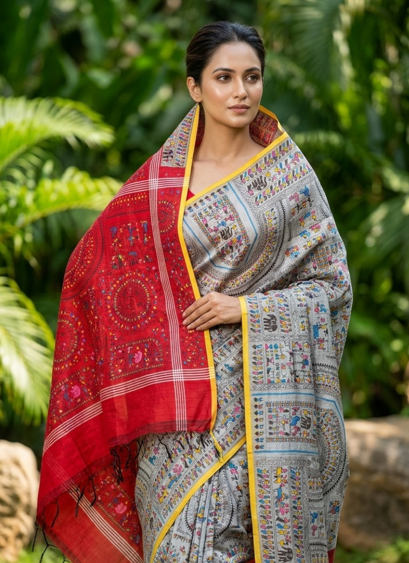 Madhubani Print Saree with Blouse Piece Australia