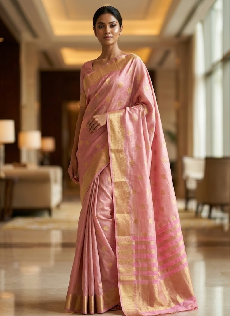 Light Pink Banarasi Tissue Silk Saree