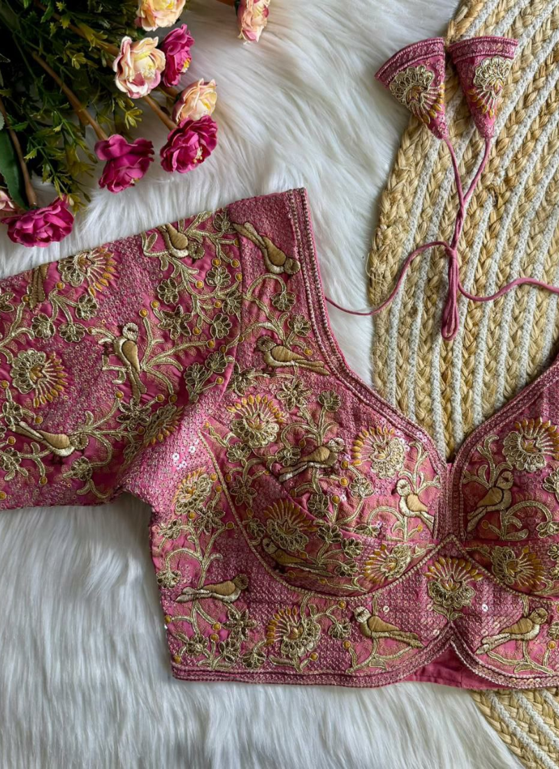 Roman Silk Women’s Blouse with Jari, Sequins & Codding Thread Work