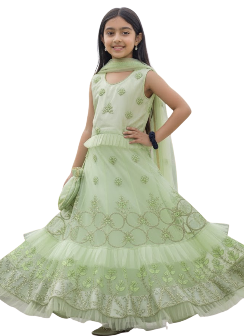 Paste Organza Kids Lehenga – Ethnic Elegance