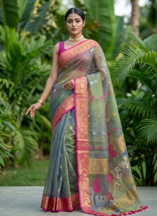 Pure Resham Muslin Banarasi Saree with Blouse, Indian traditional dresses Australia