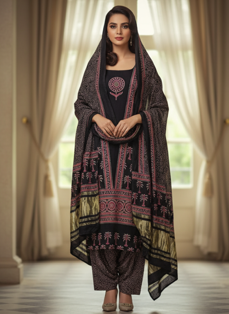 Green Ajrak Salwar Suit – Pure Modal with Jari Border Dupatta