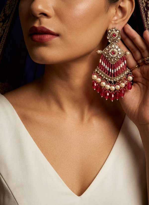 Gautami Kundan Earrings – Brass Base with Moti Work